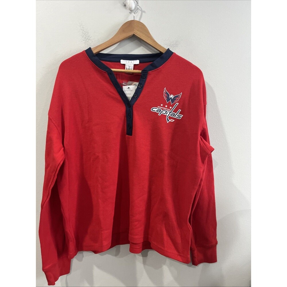 Washington Capitals Henley Shirt Women's XXL WEAR by Red Waffle Long Sleeve
